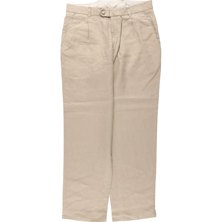 RACING GREEN One-tuck linen pants slacks for men, equivalent to w34 linen Beige type Vintage Second Hand