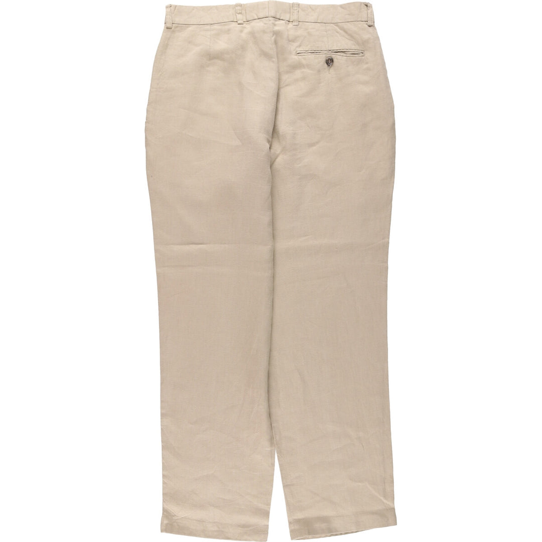 RACING GREEN One-tuck linen pants slacks for men, equivalent to w34 linen Beige type Vintage Second Hand