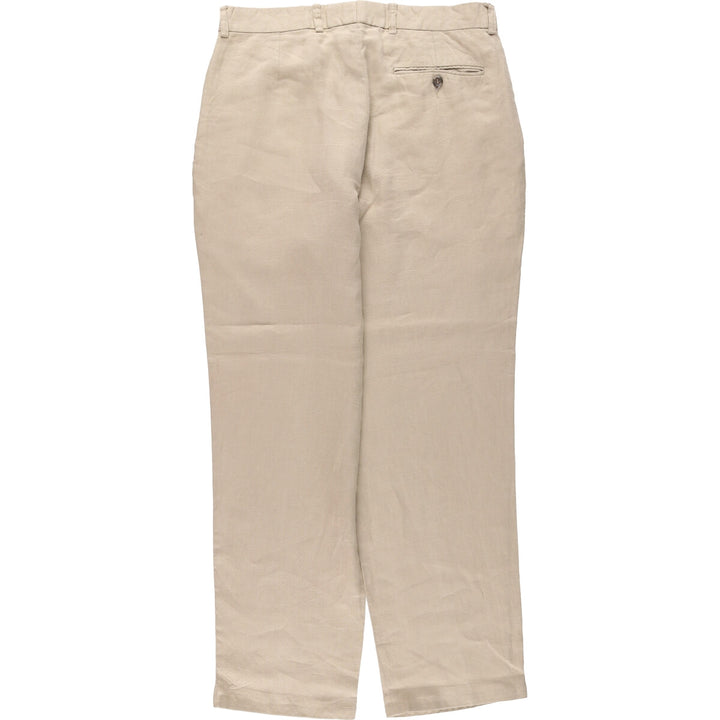 RACING GREEN One-tuck linen pants slacks for men, equivalent to w34 linen Beige type Vintage Second Hand