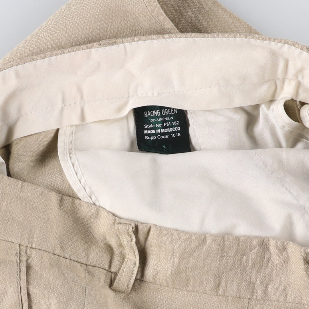 RACING GREEN One-tuck linen pants slacks for men, equivalent to w34 linen Beige type Vintage Second Hand
