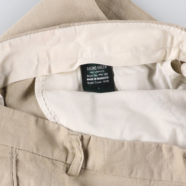RACING GREEN One-tuck linen pants slacks for men, equivalent to w34 linen Beige type Vintage Second Hand