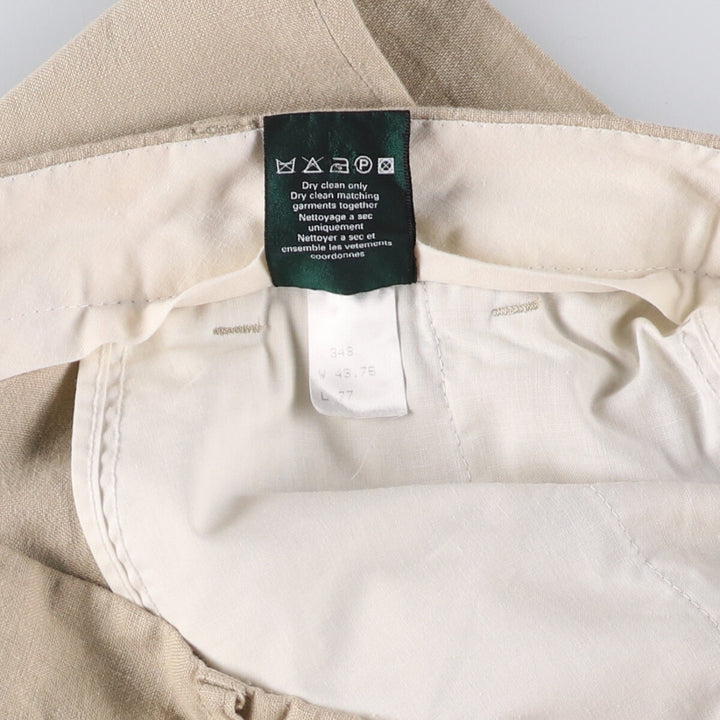 RACING GREEN One-tuck linen pants slacks for men, equivalent to w34 linen Beige type Vintage Second Hand