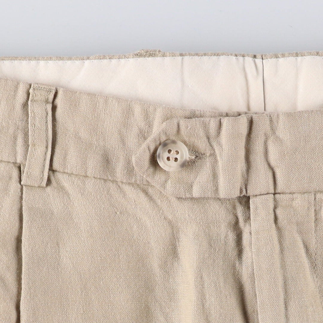 RACING GREEN One-tuck linen pants slacks for men, equivalent to w34 linen Beige type Vintage Second Hand