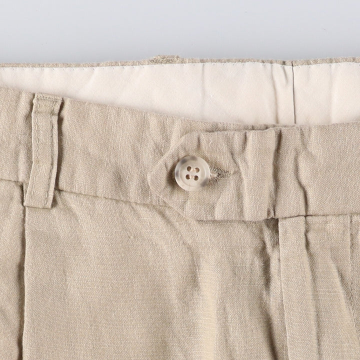 RACING GREEN One-tuck linen pants slacks for men, equivalent to w34 linen Beige type Vintage Second Hand