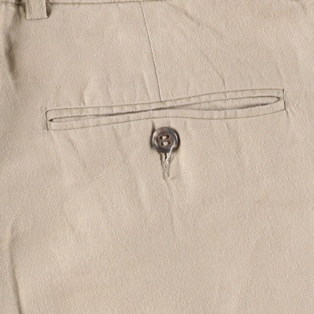 RACING GREEN One-tuck linen pants slacks for men, equivalent to w34 linen Beige type Vintage Second Hand