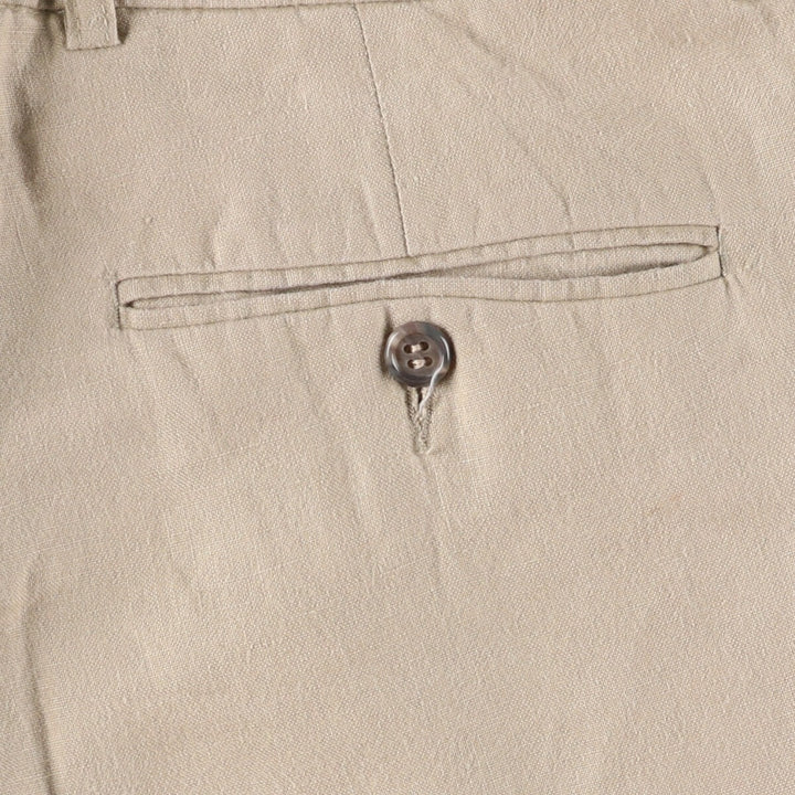 RACING GREEN One-tuck linen pants slacks for men, equivalent to w34 linen Beige type Vintage Second Hand