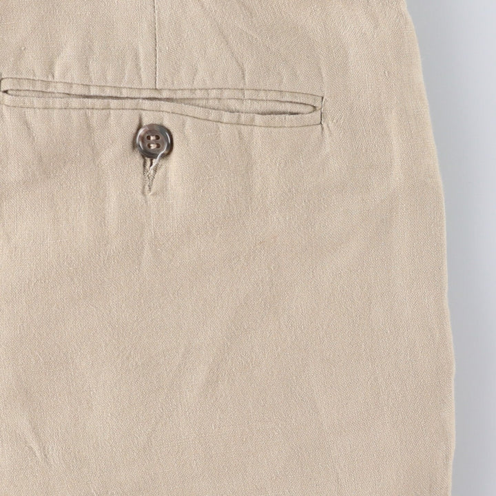 RACING GREEN One-tuck linen pants slacks for men, equivalent to w34 linen Beige type Vintage Second Hand