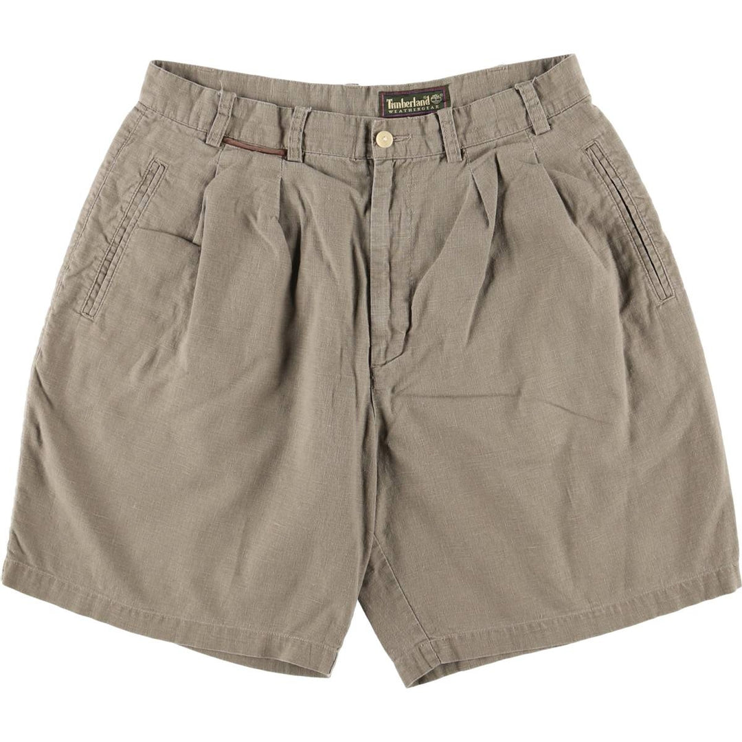90'S Timberland WEATHERGEAR Two-pleat Linen Shorts, Men's, W34 equivalent, Vintage linen Beige type Vintage Second Hand