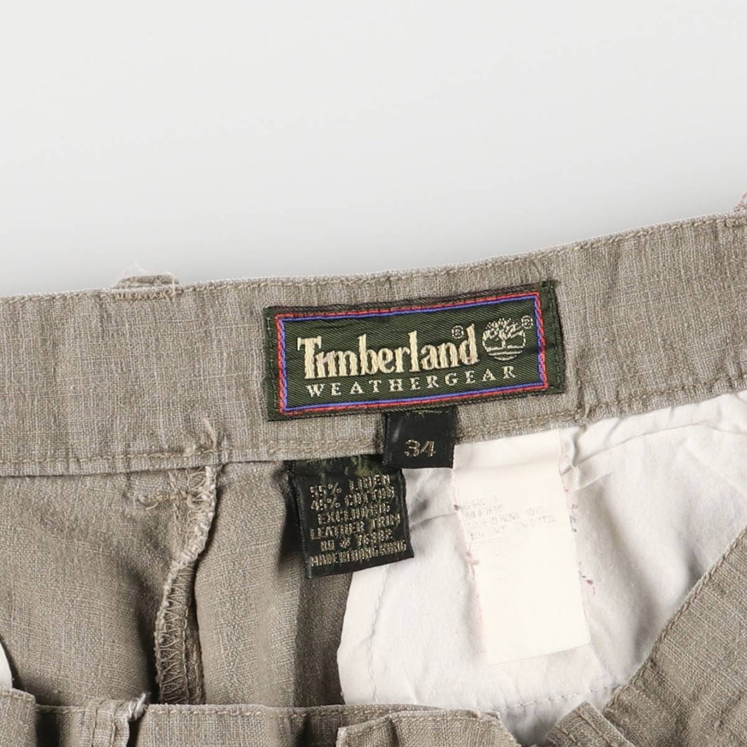 90'S Timberland WEATHERGEAR Two-pleat Linen Shorts, Men's, W34 equivalent, Vintage linen Beige type Vintage Second Hand