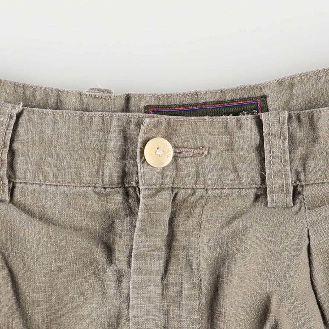 90'S Timberland WEATHERGEAR Two-pleat Linen Shorts, Men's, W34 equivalent, Vintage linen Beige type Vintage Second Hand