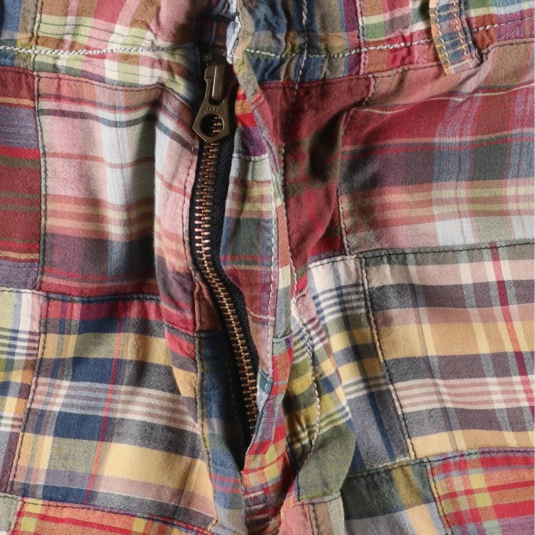 POLO by Ralph Lauren Check Pattern Patchwork Cotton Shorts Short Pants Men's W37 cotton red type reddish brown Vintage Second Hand