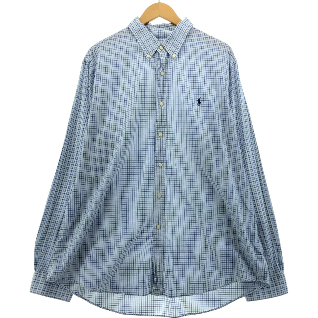 Ralph Lauren long sleeve button down check shirt, men's XXL size cotton blue type Vintage Second Hand