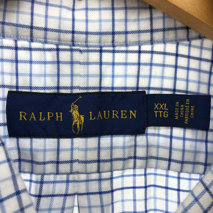 Ralph Lauren long sleeve button down check shirt, men's XXL size cotton blue type Vintage Second Hand