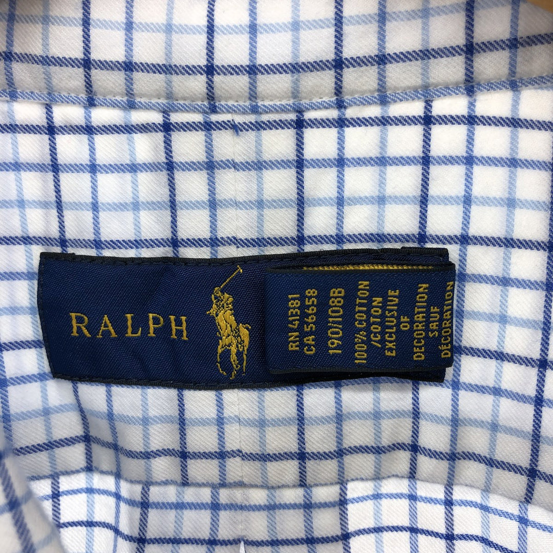 Ralph Lauren long sleeve button down check shirt, men's XXL size cotton blue type Vintage Second Hand