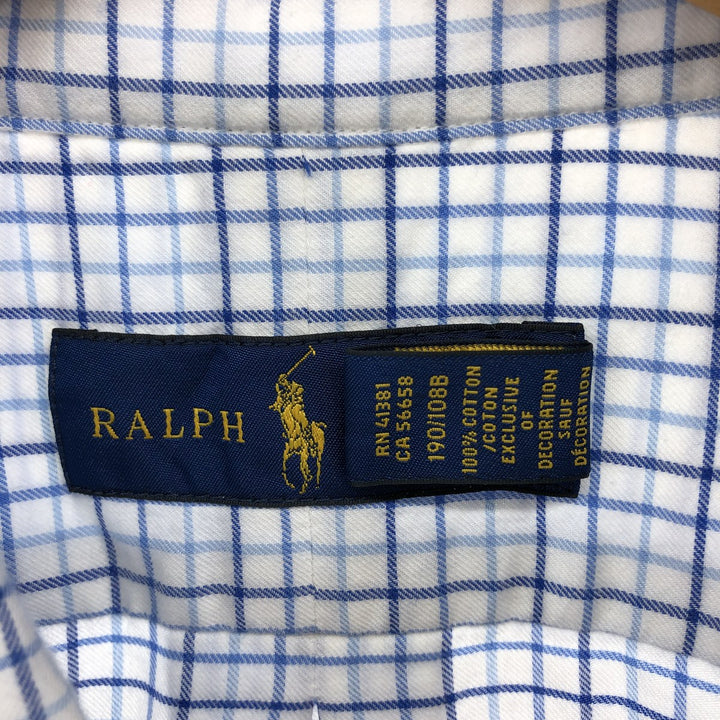 Ralph Lauren long sleeve button down check shirt, men's XXL size cotton blue type Vintage Second Hand