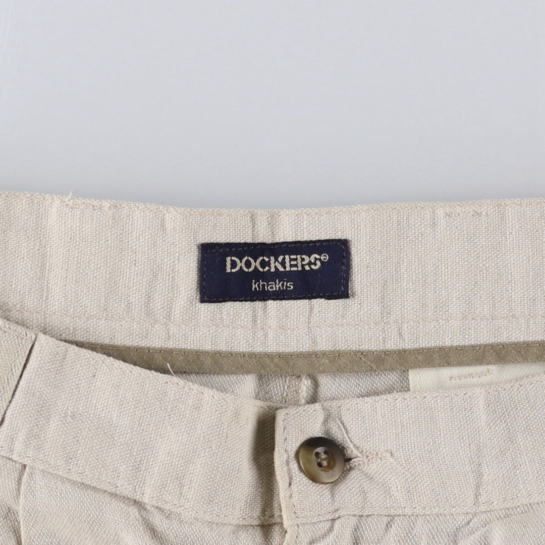 90'S Dockers Khakis Two-pleat Linen x Cotton Pants Slacks Men's W32 Vintage linen Beige type Vintage Second Hand