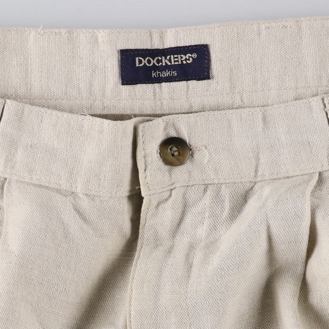 90'S Dockers Khakis Two-pleat Linen x Cotton Pants Slacks Men's W32 Vintage linen Beige type Vintage Second Hand
