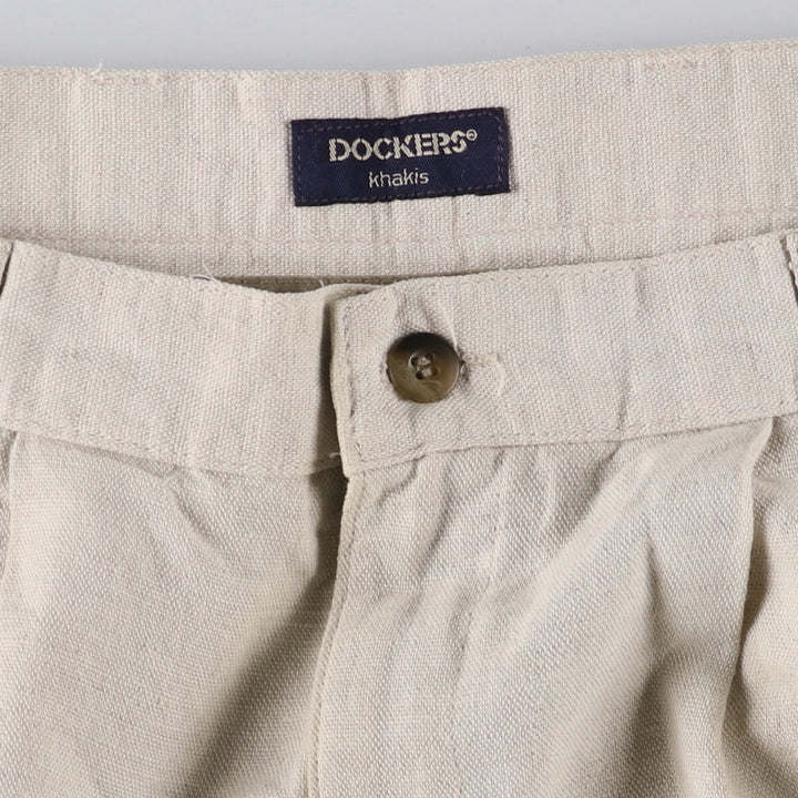 90'S Dockers Khakis Two-pleat Linen x Cotton Pants Slacks Men's W32 Vintage linen Beige type Vintage Second Hand