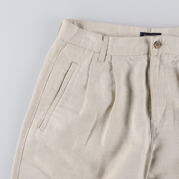 90'S Dockers Khakis Two-pleat Linen x Cotton Pants Slacks Men's W32 Vintage linen Beige type Vintage Second Hand