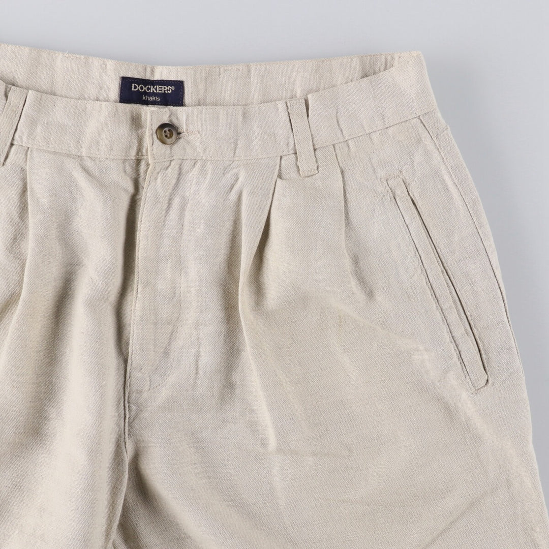 90'S Dockers Khakis Two-pleat Linen x Cotton Pants Slacks Men's W32 Vintage linen Beige type Vintage Second Hand