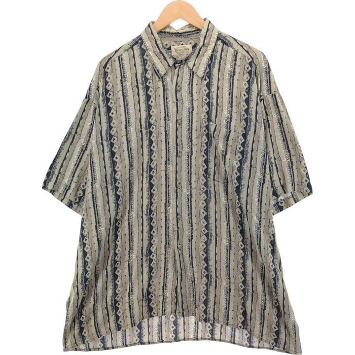 90'S St. John's Bay All-over Print Short Sleeve Striped Shirt Box Shirt Men's XXL Vintage unclear Beige type Vintage Second Hand