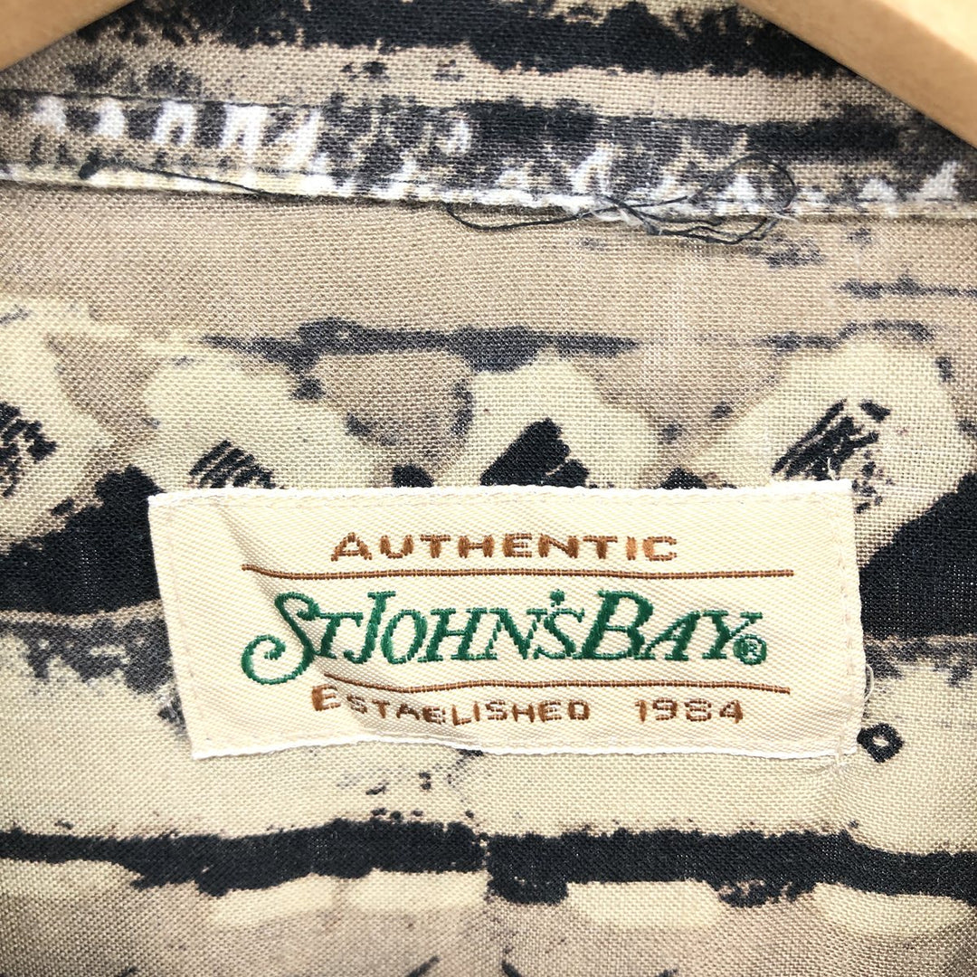 90'S St. John's Bay All-over Print Short Sleeve Striped Shirt Box Shirt Men's XXL Vintage unclear Beige type Vintage Second Hand