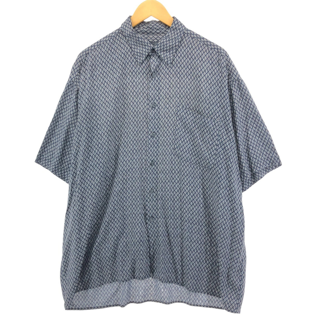 J.Ferrar Diamond Pattern Short Sleeve Rayon Shirt Box Shirt Men's L size Rayon navy blue type Vintage Second Hand