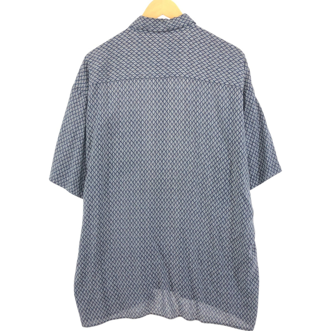 J.Ferrar Diamond Pattern Short Sleeve Rayon Shirt Box Shirt Men's L size Rayon navy blue type Vintage Second Hand