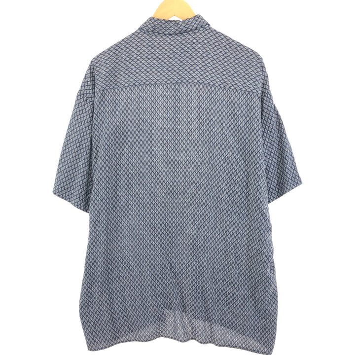 J.Ferrar Diamond Pattern Short Sleeve Rayon Shirt Box Shirt Men's L size Rayon navy blue type Vintage Second Hand