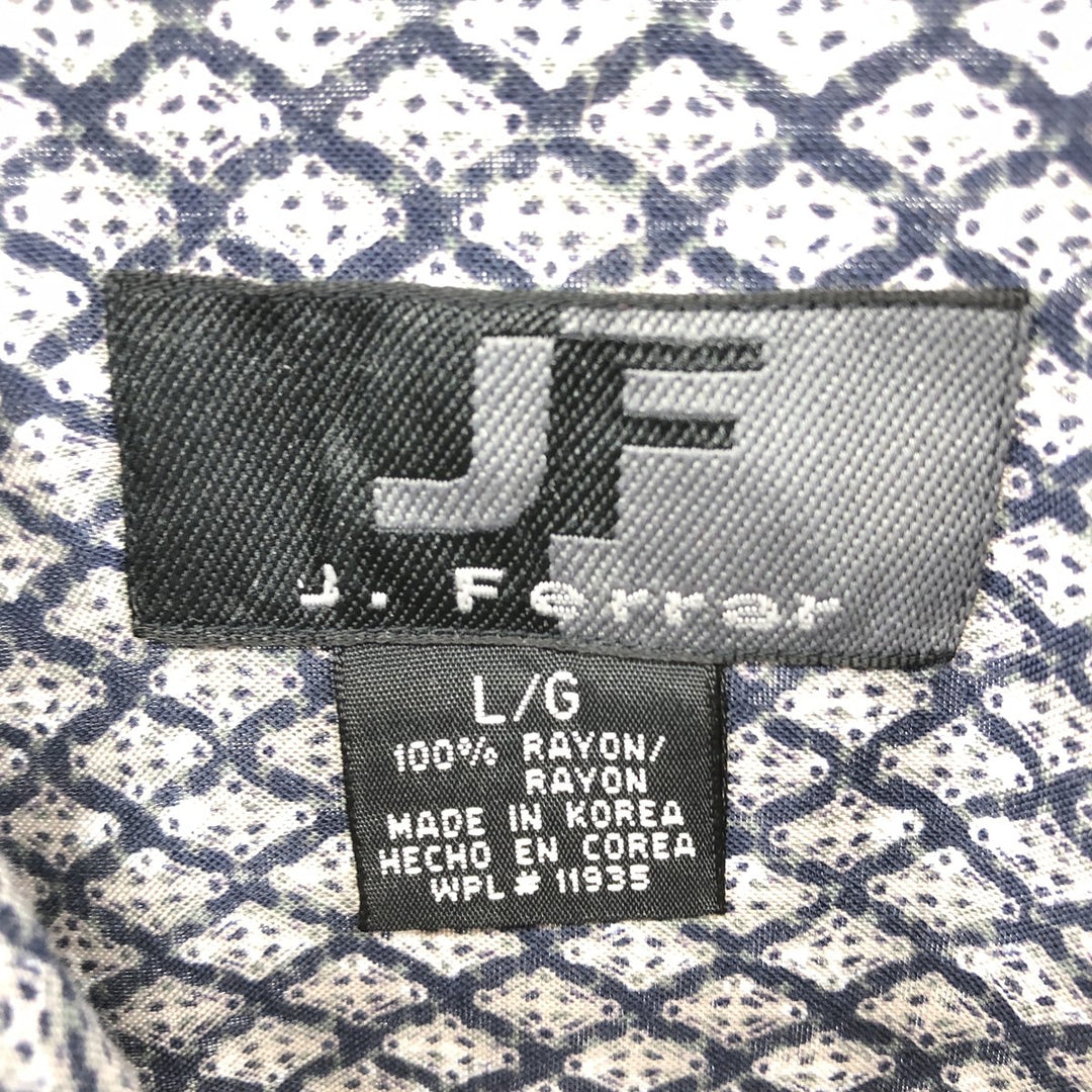 J.Ferrar Diamond Pattern Short Sleeve Rayon Shirt Box Shirt Men's L size Rayon navy blue type Vintage Second Hand