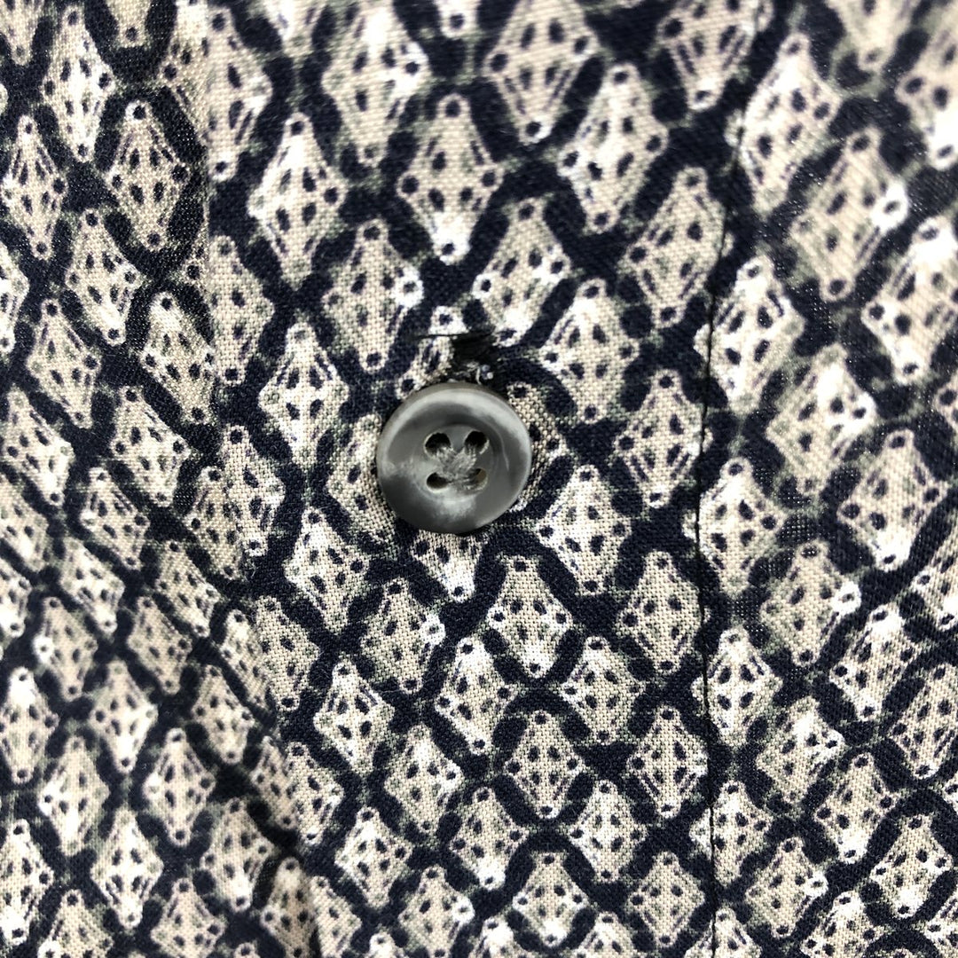 J.Ferrar Diamond Pattern Short Sleeve Rayon Shirt Box Shirt Men's L size Rayon navy blue type Vintage Second Hand