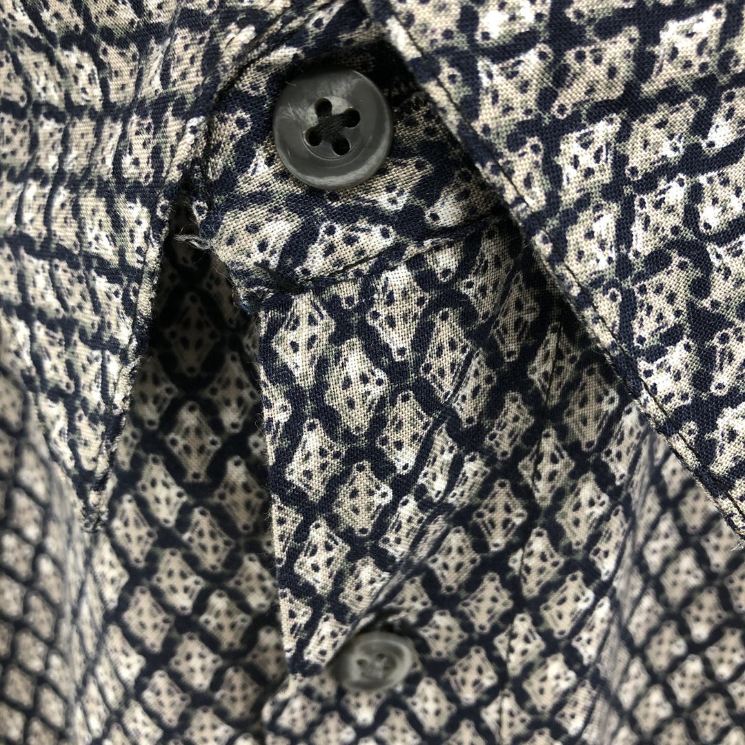 J.Ferrar Diamond Pattern Short Sleeve Rayon Shirt Box Shirt Men's L size Rayon navy blue type Vintage Second Hand