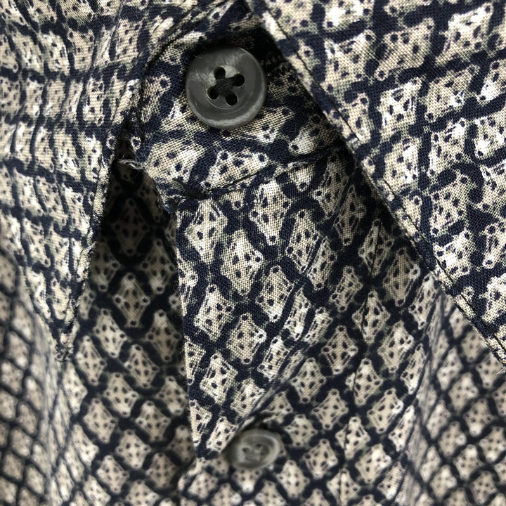 J.Ferrar Diamond Pattern Short Sleeve Rayon Shirt Box Shirt Men's L size Rayon navy blue type Vintage Second Hand
