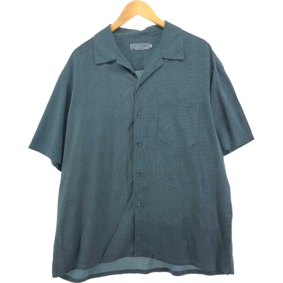 Marks and Spencer Check Pattern Short Sleeve Open Collar Silk Shirt Box Shirt Men's XL silk green type Vintage Second Hand