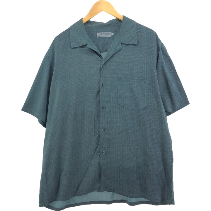 Marks and Spencer Check Pattern Short Sleeve Open Collar Silk Shirt Box Shirt Men's XL silk green type Vintage Second Hand