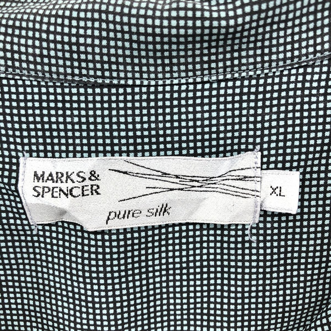 Marks and Spencer Check Pattern Short Sleeve Open Collar Silk Shirt Box Shirt Men's XL silk green type Vintage Second Hand