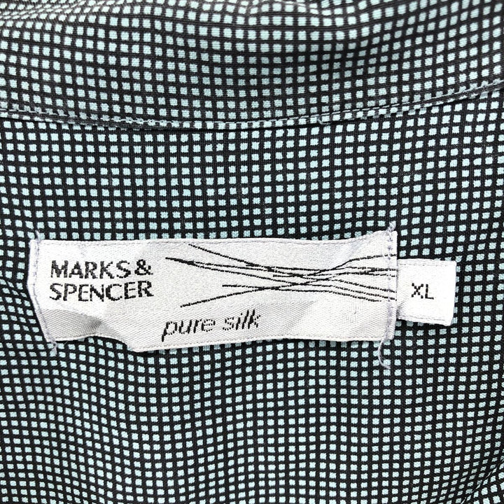 Marks and Spencer Check Pattern Short Sleeve Open Collar Silk Shirt Box Shirt Men's XL silk green type Vintage Second Hand