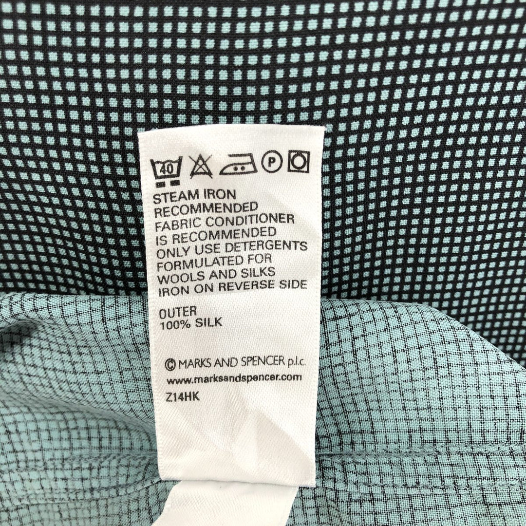 Marks and Spencer Check Pattern Short Sleeve Open Collar Silk Shirt Box Shirt Men's XL silk green type Vintage Second Hand