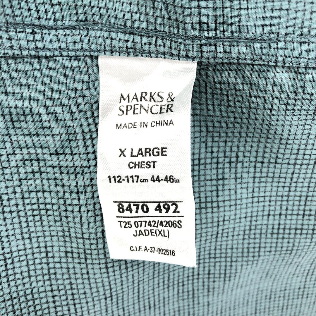 Marks and Spencer Check Pattern Short Sleeve Open Collar Silk Shirt Box Shirt Men's XL silk green type Vintage Second Hand