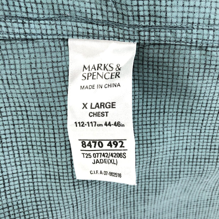 Marks and Spencer Check Pattern Short Sleeve Open Collar Silk Shirt Box Shirt Men's XL silk green type Vintage Second Hand