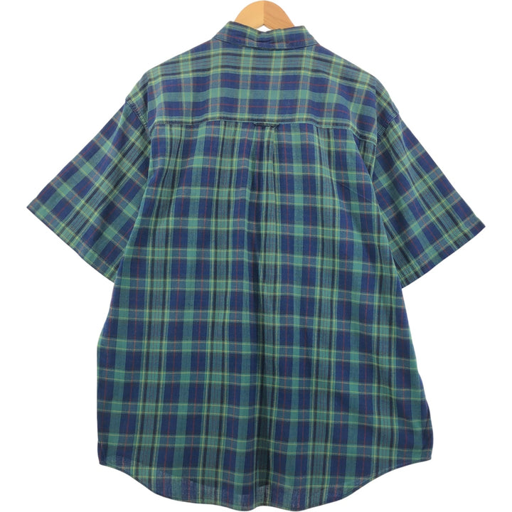 90s-00'S Eddie Bauer short sleeve button down check shirt men's XL size vintage cotton navy blue type Vintage Second Hand