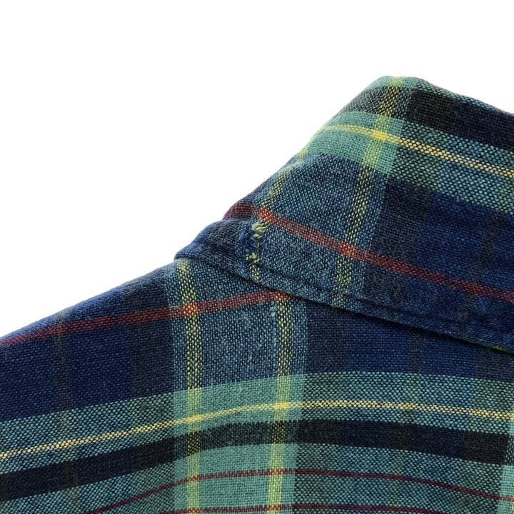 90s-00'S Eddie Bauer short sleeve button down check shirt men's XL size vintage cotton navy blue type Vintage Second Hand