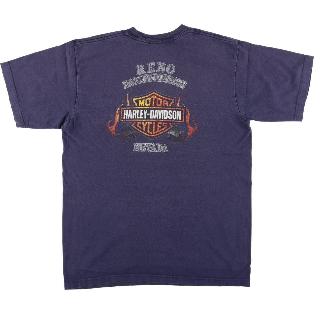 00'S Harley-Davidson Motorcycle Bike T-shirt Made in USA Men's L size cotton navy blue type Vintage Second Hand