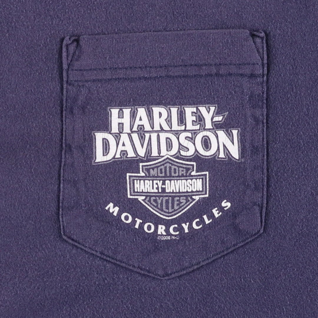 00'S Harley-Davidson Motorcycle Bike T-shirt Made in USA Men's L size cotton navy blue type Vintage Second Hand