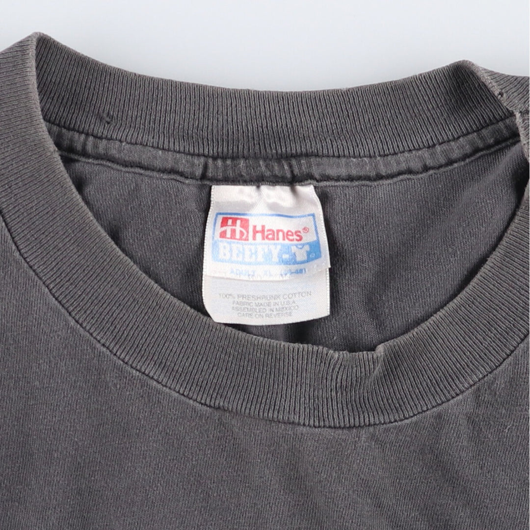 90'S Hanes BEEFY-T Advertising T-shirt, Men's XL size, Vintage cotton Charcoal Vintage Second Hand