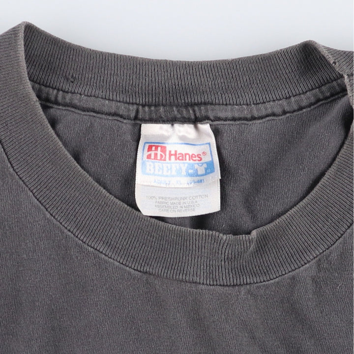 90'S Hanes BEEFY-T Advertising T-shirt, Men's XL size, Vintage cotton Charcoal Vintage Second Hand