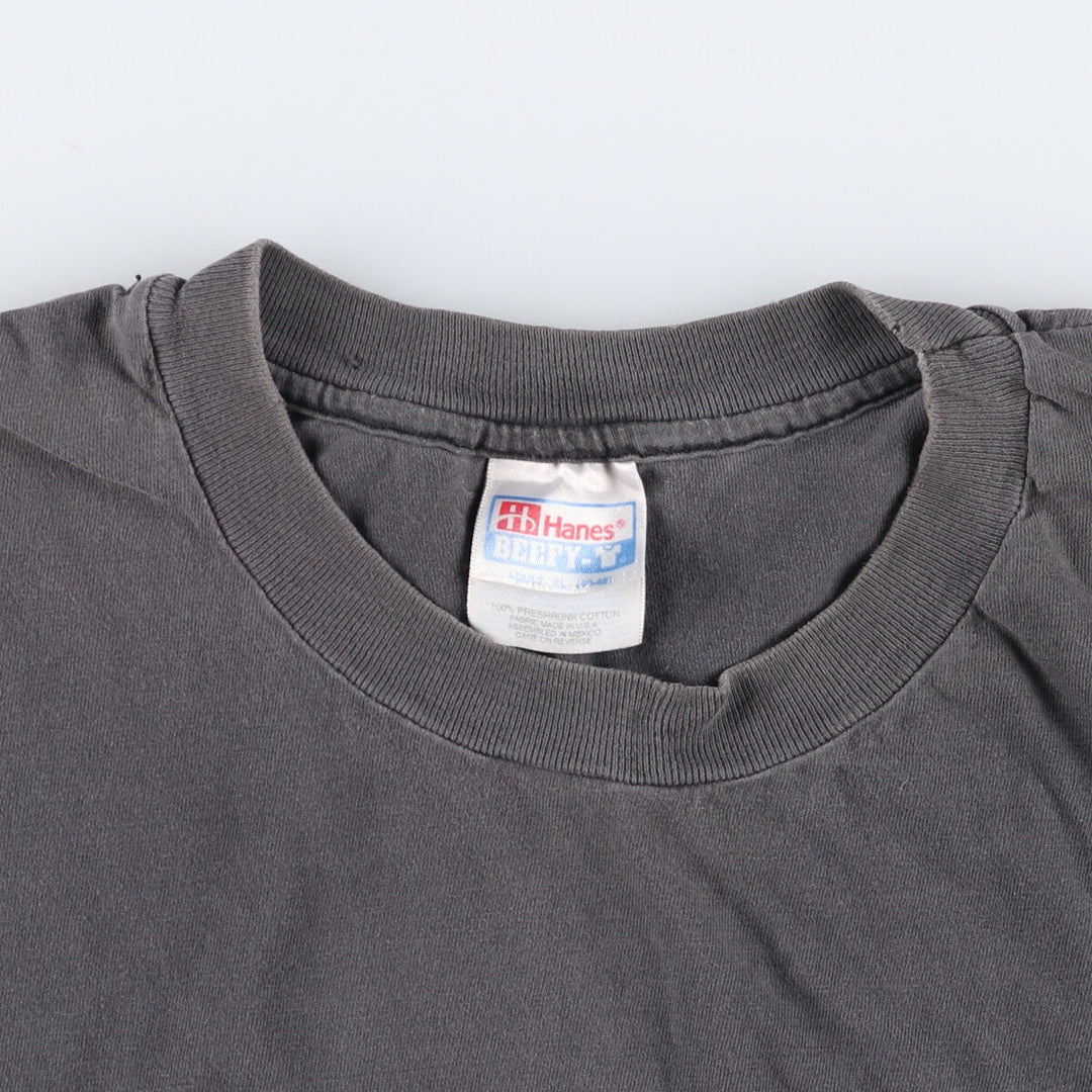 90'S Hanes BEEFY-T Advertising T-shirt, Men's XL size, Vintage cotton Charcoal Vintage Second Hand