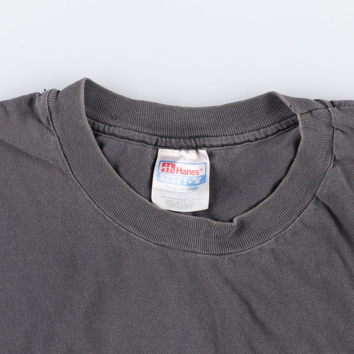 90'S Hanes BEEFY-T Advertising T-shirt, Men's XL size, Vintage cotton Charcoal Vintage Second Hand