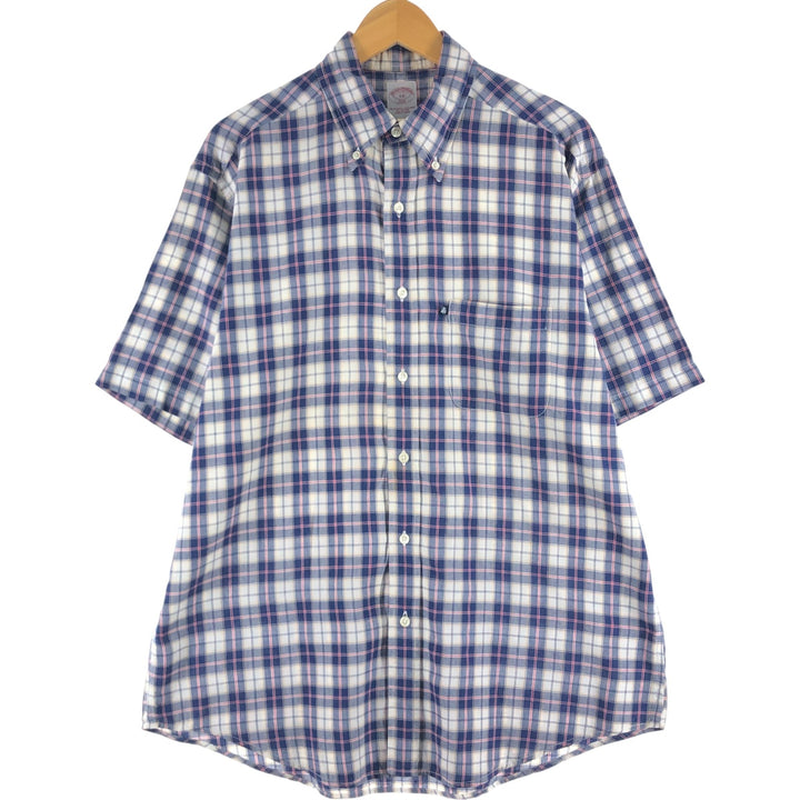 Brooks Brothers 346 short sleeve button down check shirt, men's size XL cotton navy blue type Vintage Second Hand