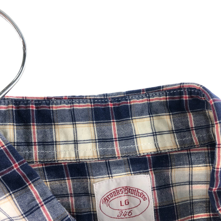 Brooks Brothers 346 short sleeve button down check shirt, men's size XL cotton navy blue type Vintage Second Hand